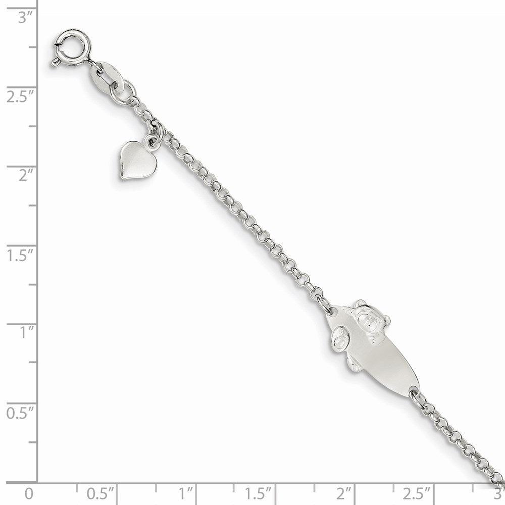 Sterling Silver Polished Teddy Bear 5in Plus 1in Ext ID Bracelet