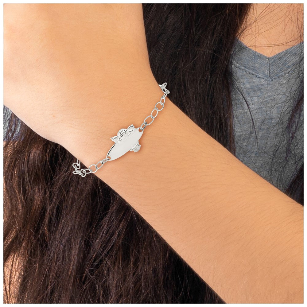 Sterling Silver Polished Angel Engraveable ID Bracelet