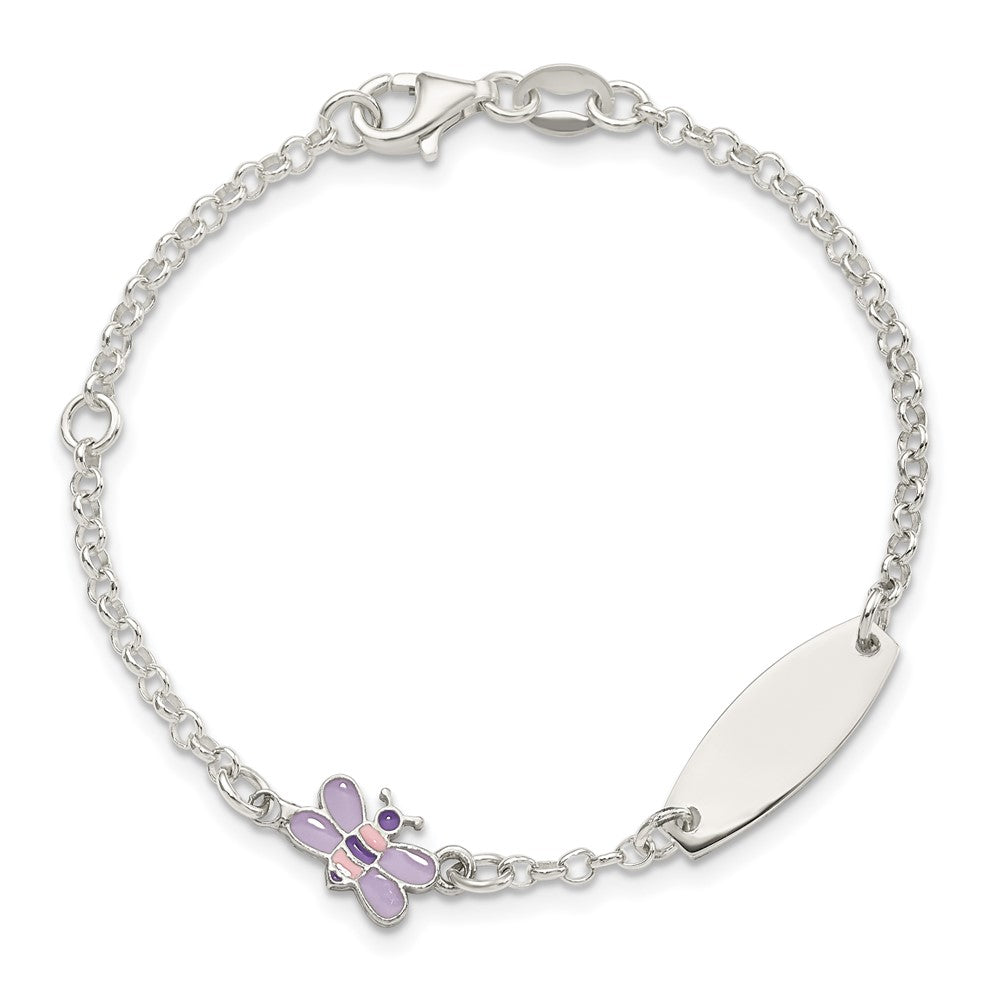 Sterling Silver Enameled Butterfly 5.5in Plus 1IN EXT ID Bracelet
