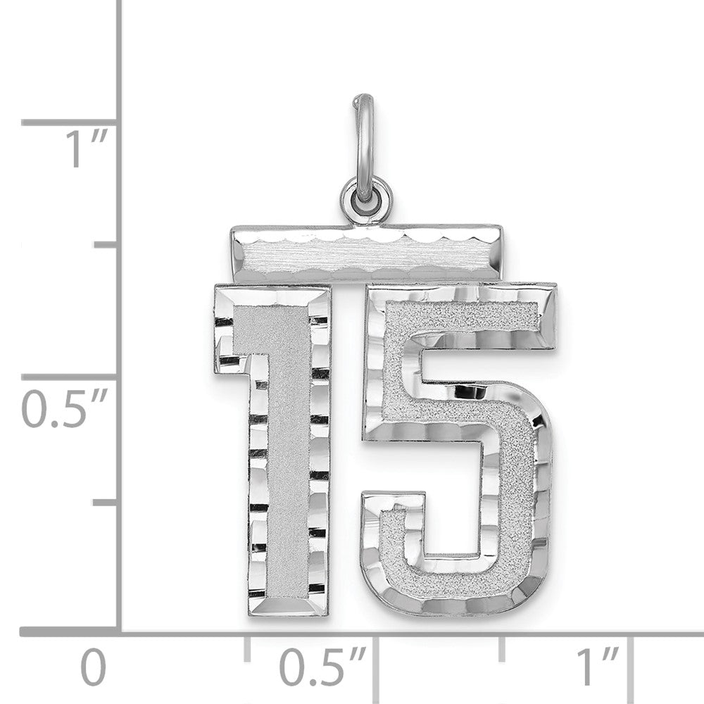 Sterling Silver Rhodium-plated Large #15 Charm