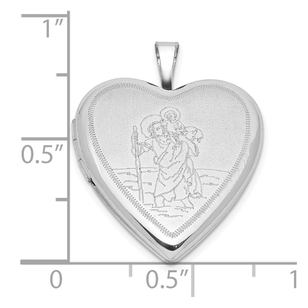 Sterling Silver RH-plate Satin/Polished St. Christopher 20mm Heart Locket