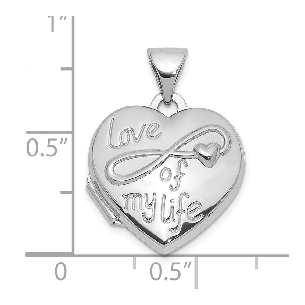 Sterling Silver Rhodium-pltd Polished Love of my Life 15mm Heart Locket