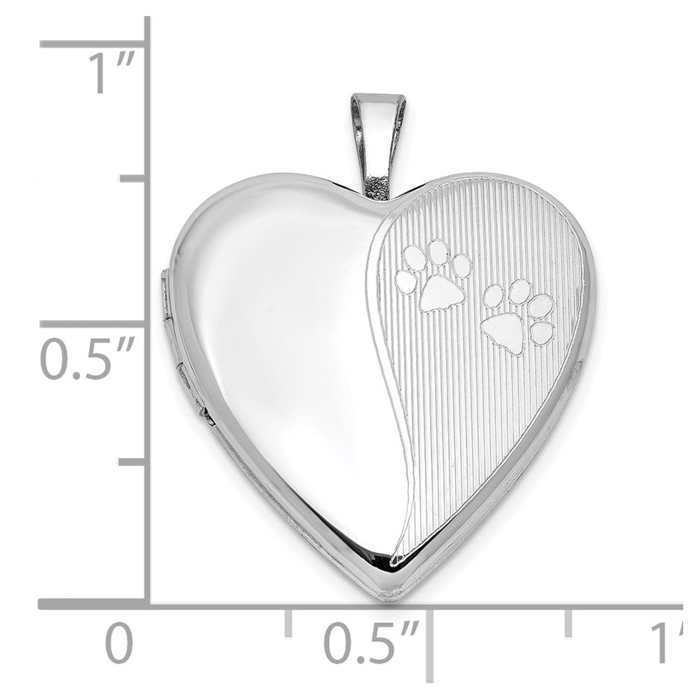 Sterling Silver Rhodium-plated Polished Paw Prints 20mm Heart Locket