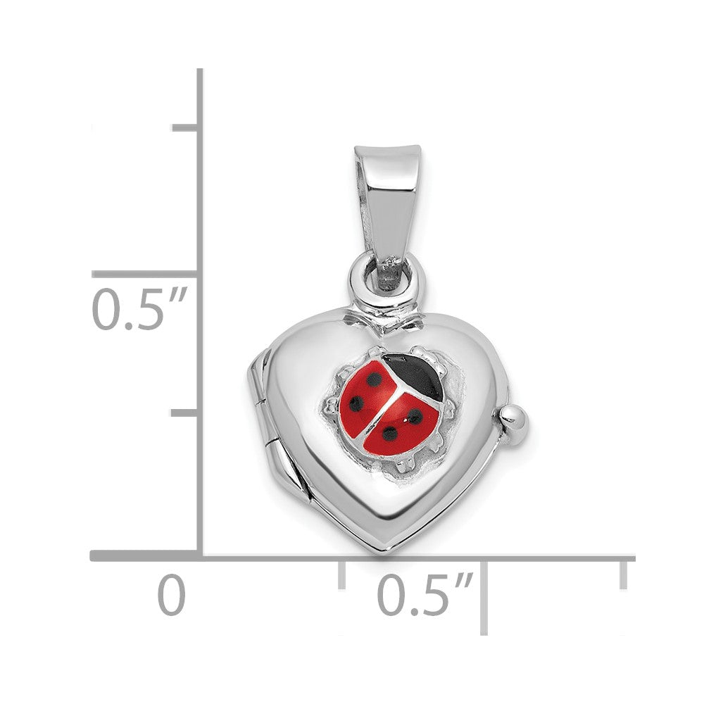 Sterling Silver Rh-plated Enamel 11mm Ladybug Heart Locket Pendant