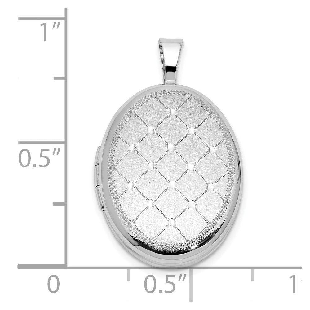 Sterling Silver RH-plated Polished / Satin 19mm Quilt Design Oval Locket