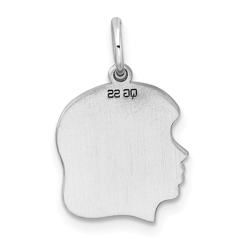 Sterl Silver Rh-plt Engraveable Girl Polished Front/Satin Back Disc Charm