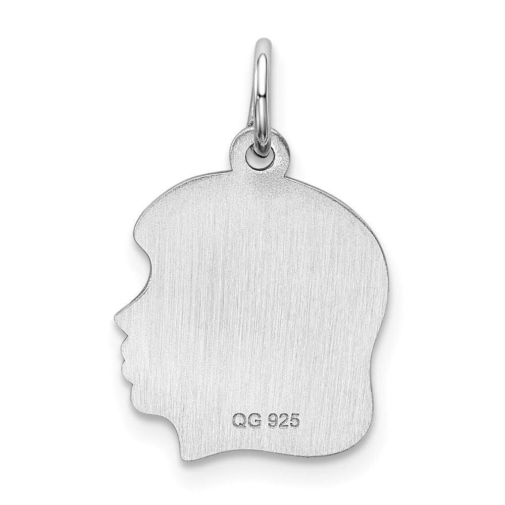 Sterl Silver Rh-plt Engraveable Girl Polished Front/Satin Back Disc Charm