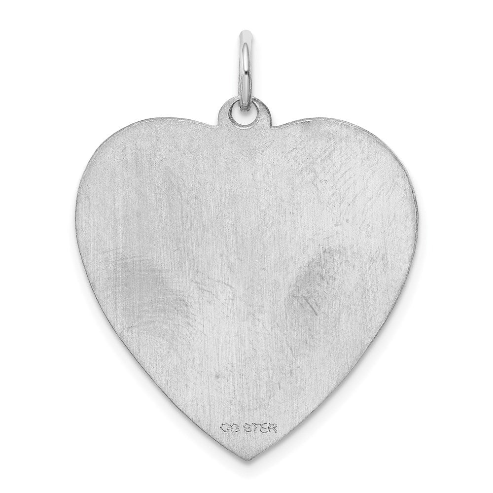 Sterling Silver Rhod-plated Eng. Heart Polish Front/Satin Back Disc Charm