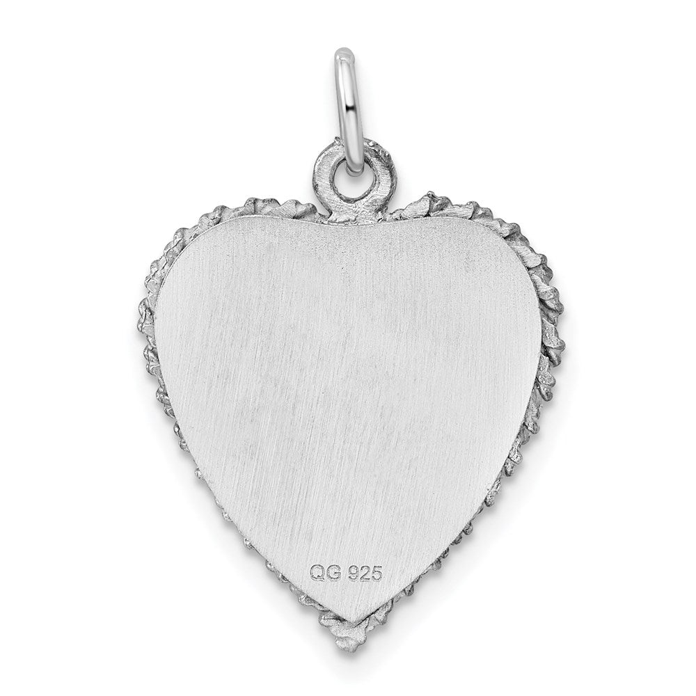 Sterling Silver Rh-plt Engraveable Heart Polished Front/Back Disc Charm