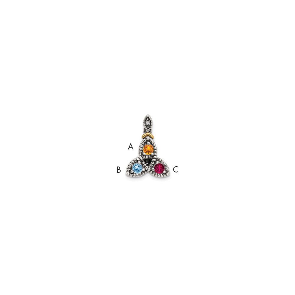 Sterling Silver Antiqued w/14k 3-stone w/Diamond Mother's Pendant