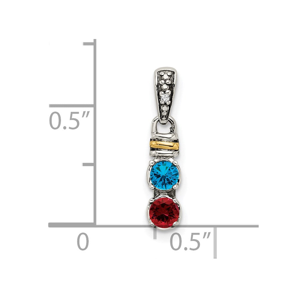 Sterling Silver Antiqued w/14k 2-stone w/Diamond Mother's Pendant