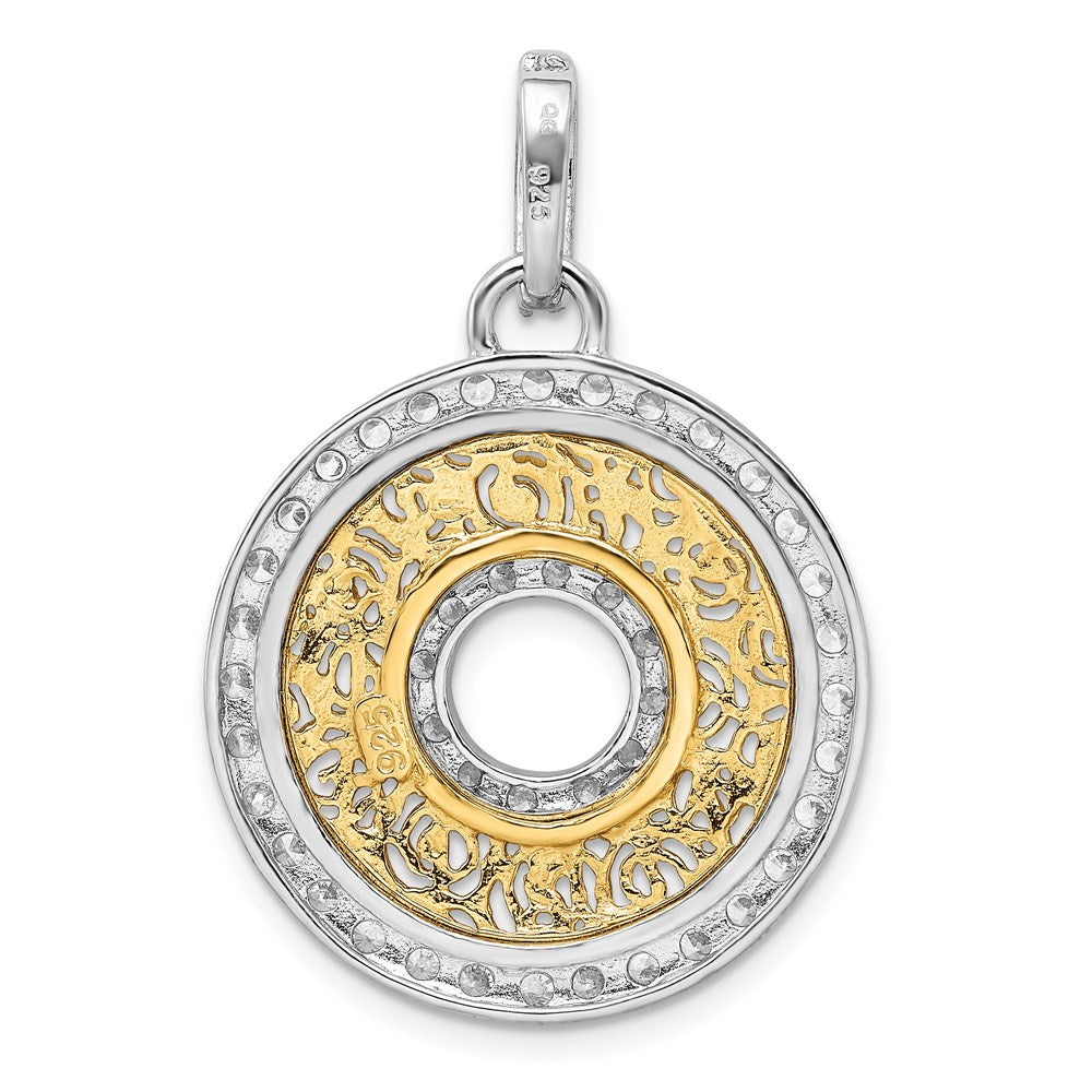 Sterling Silver Rhodium-platedCZ & Vermeil Circle Pendant