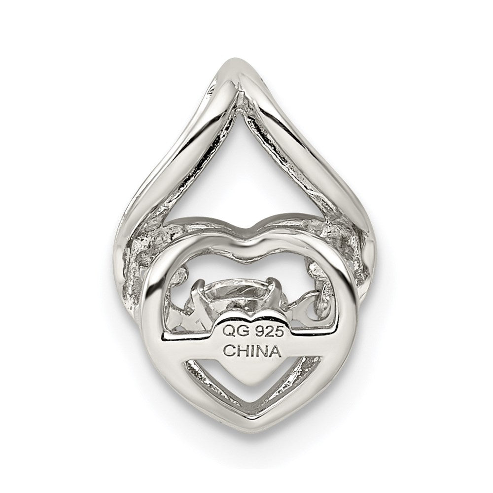 Sterling Silver Platinum Plated Vibrant CZ Heart Chain Slide