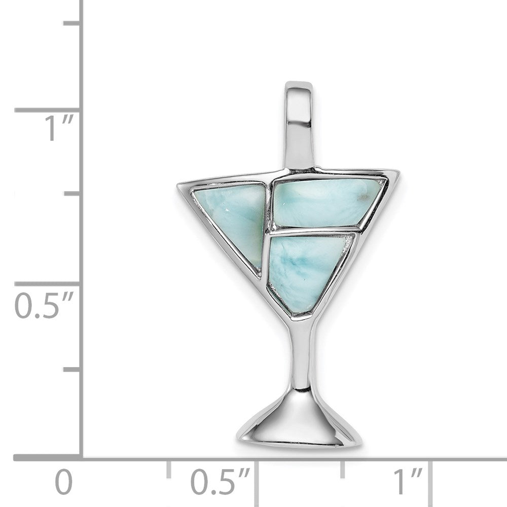 Sterling Silver Rhodium-plated Larimar Martini Glass Pendant