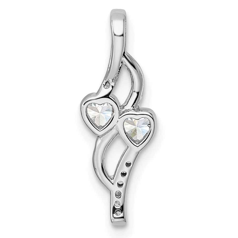 Sterling Silver Rhodium-plated Double Heart CZ Pendant