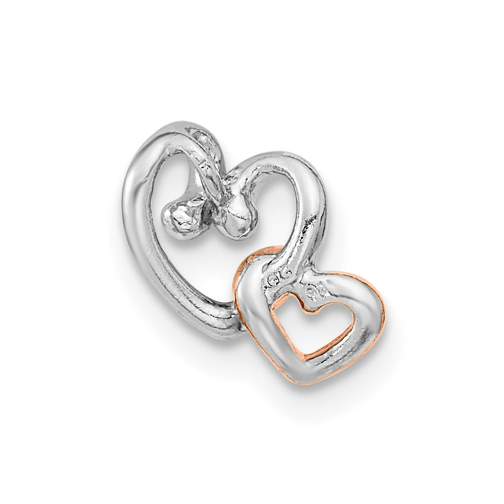 Sterling Silver RH-plated & Rose Gold-plated Double Heart Chain Slide