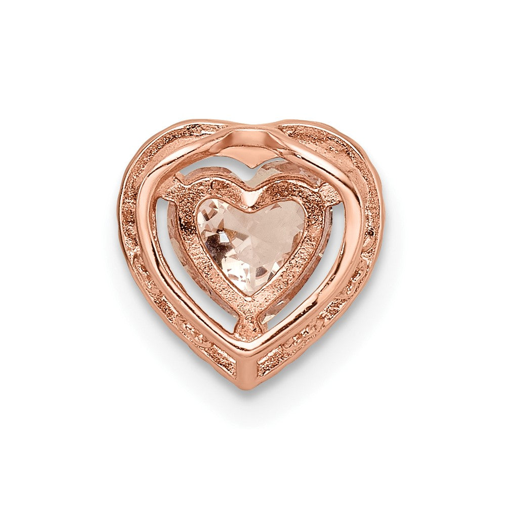Sterling Silver Rose-tone Polished Pink & White CZ Heart Chain Slide