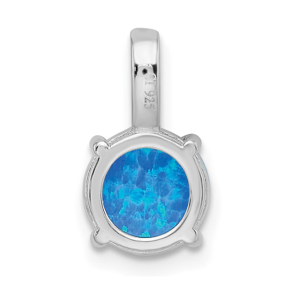 Sterling Silver Rhodium-plated Round Blue Created Opal & CZ Pendant
