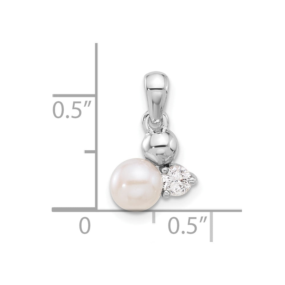 Sterling Silver Rhodium-plated CZ and FWC Pearl Pendant