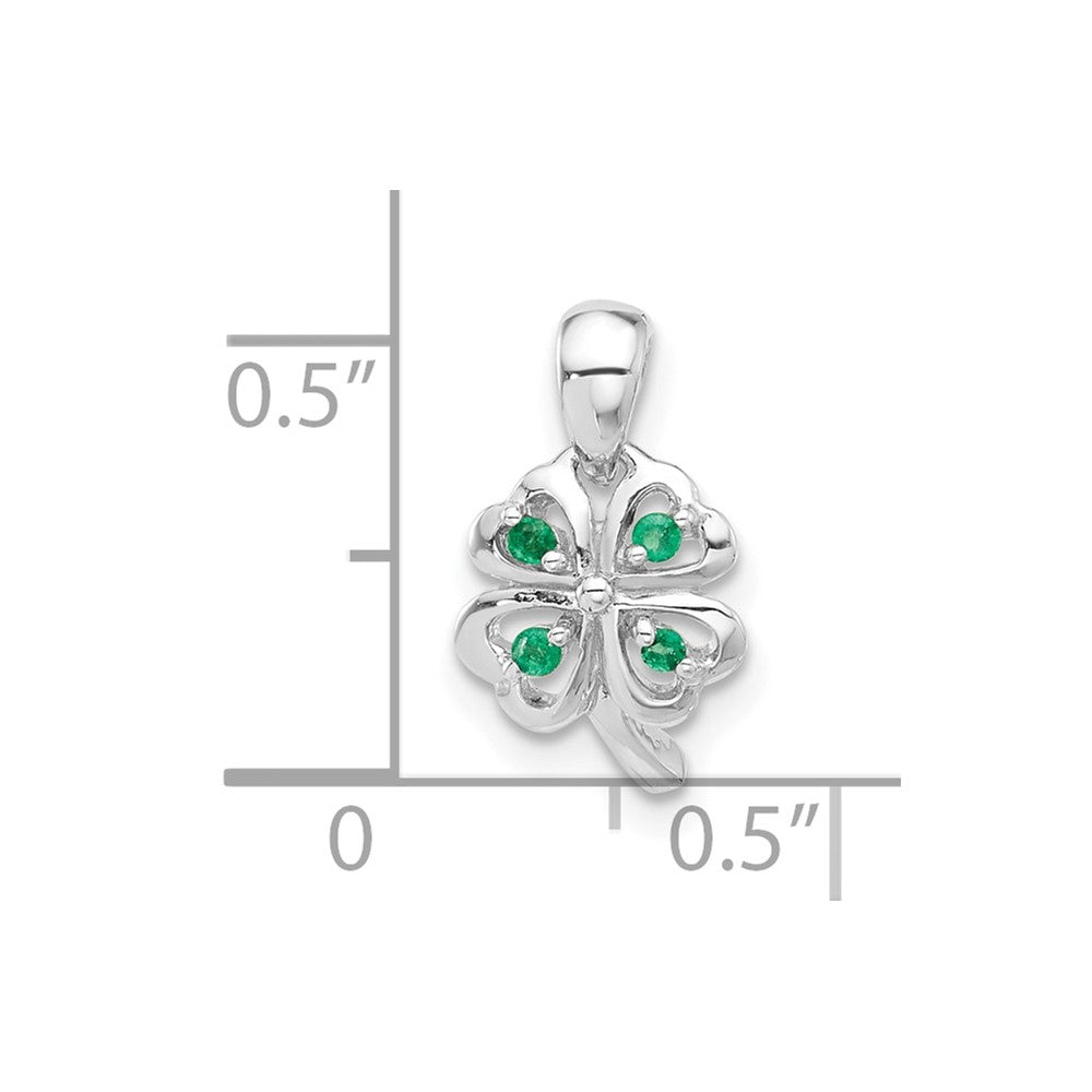 Sterling Silver RH-plated Emerald Four Leaf Clover Pendant