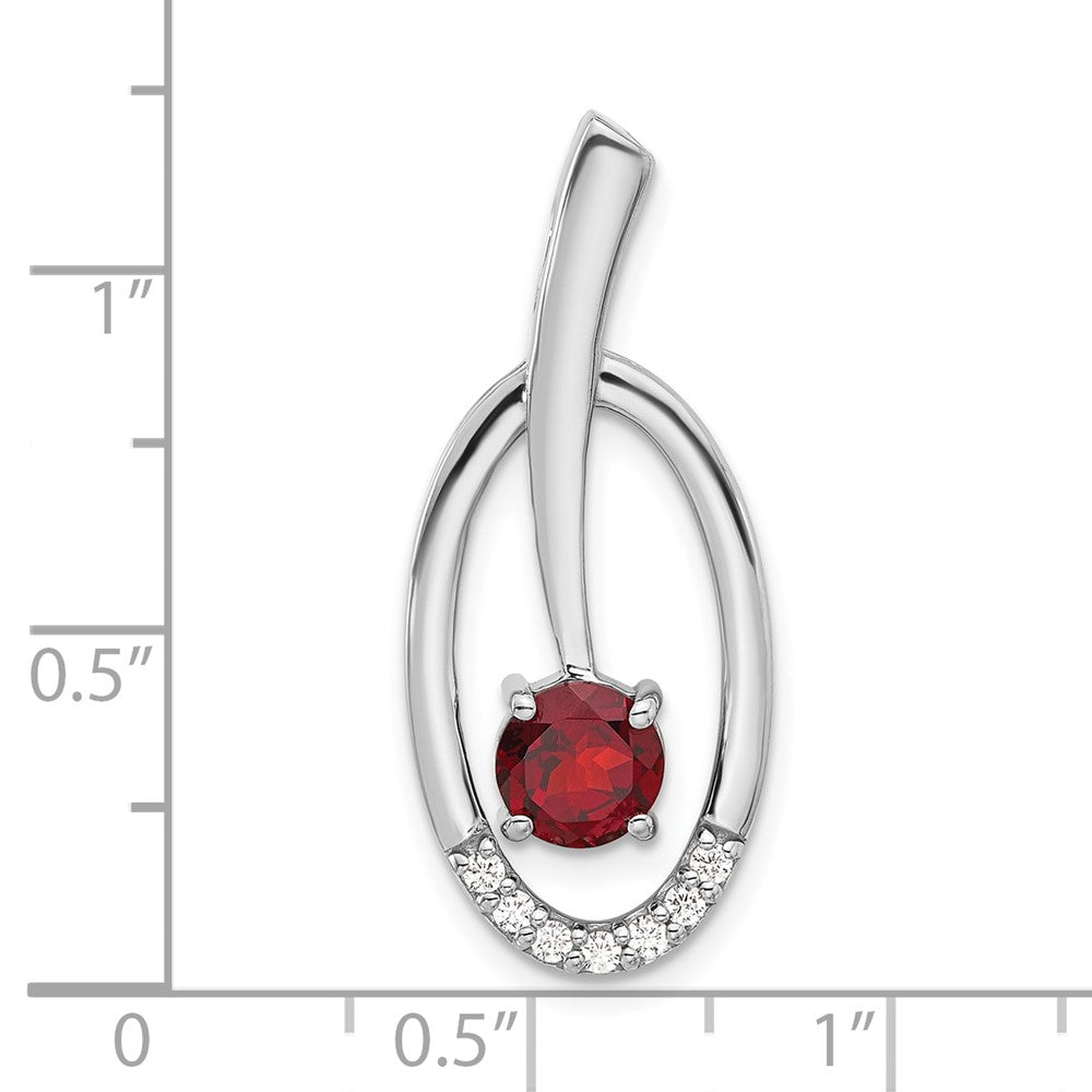 Sterling Silver Rhodium-plated Garnet and CZ Chain Slide