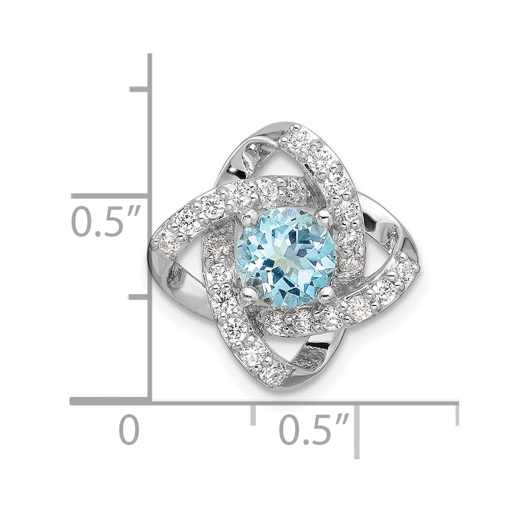 Sterling Silver Rh-plated Polished Sky Blue Topaz/CZ Chain Slide Pendant