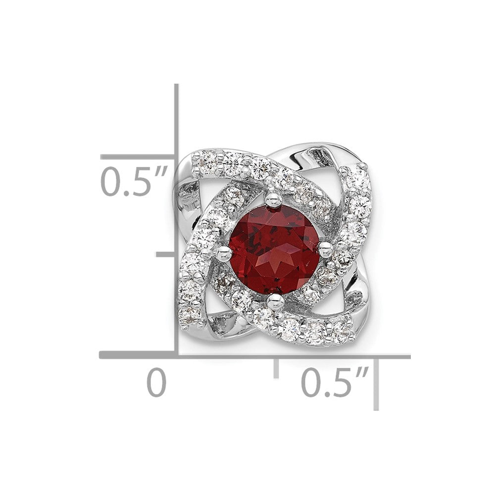 SS Rhodium-plated Polished Garnet and CZ Chain Slide Pendant