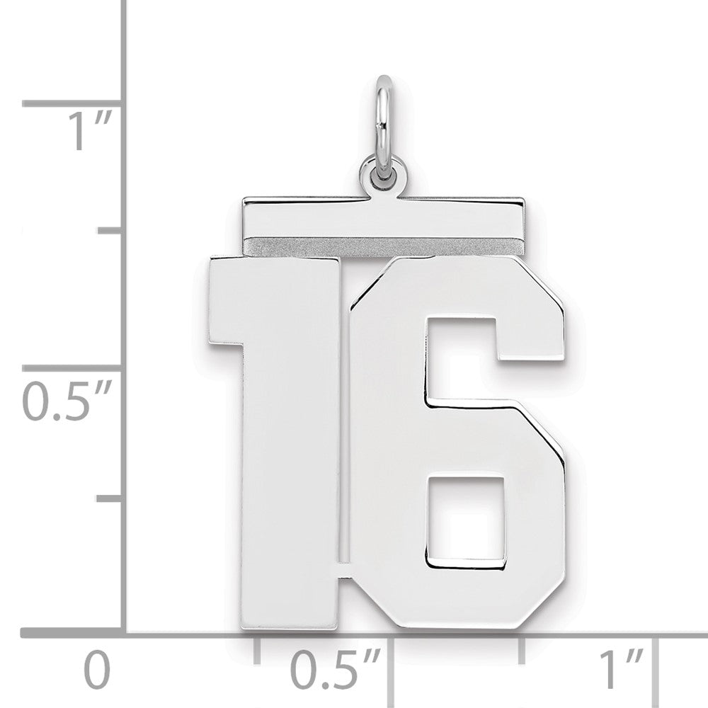 Sterling Silver/Rhodium-plated Polished Number 16 Charm