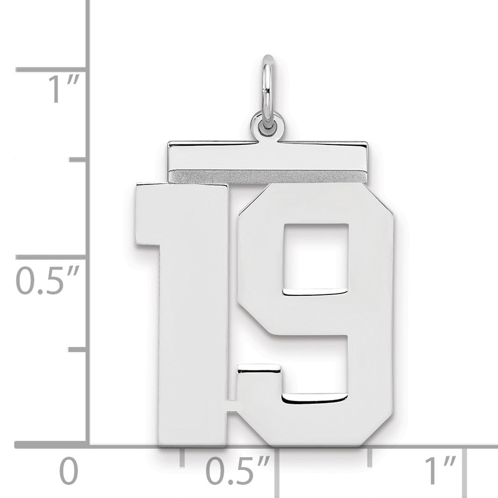 Sterling Silver/Rhodium-plated Polished Number 19 Charm