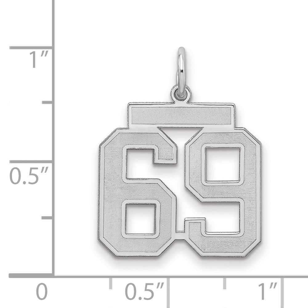 Sterling Silver/Rhodium-plated Satin Number 69 Charm