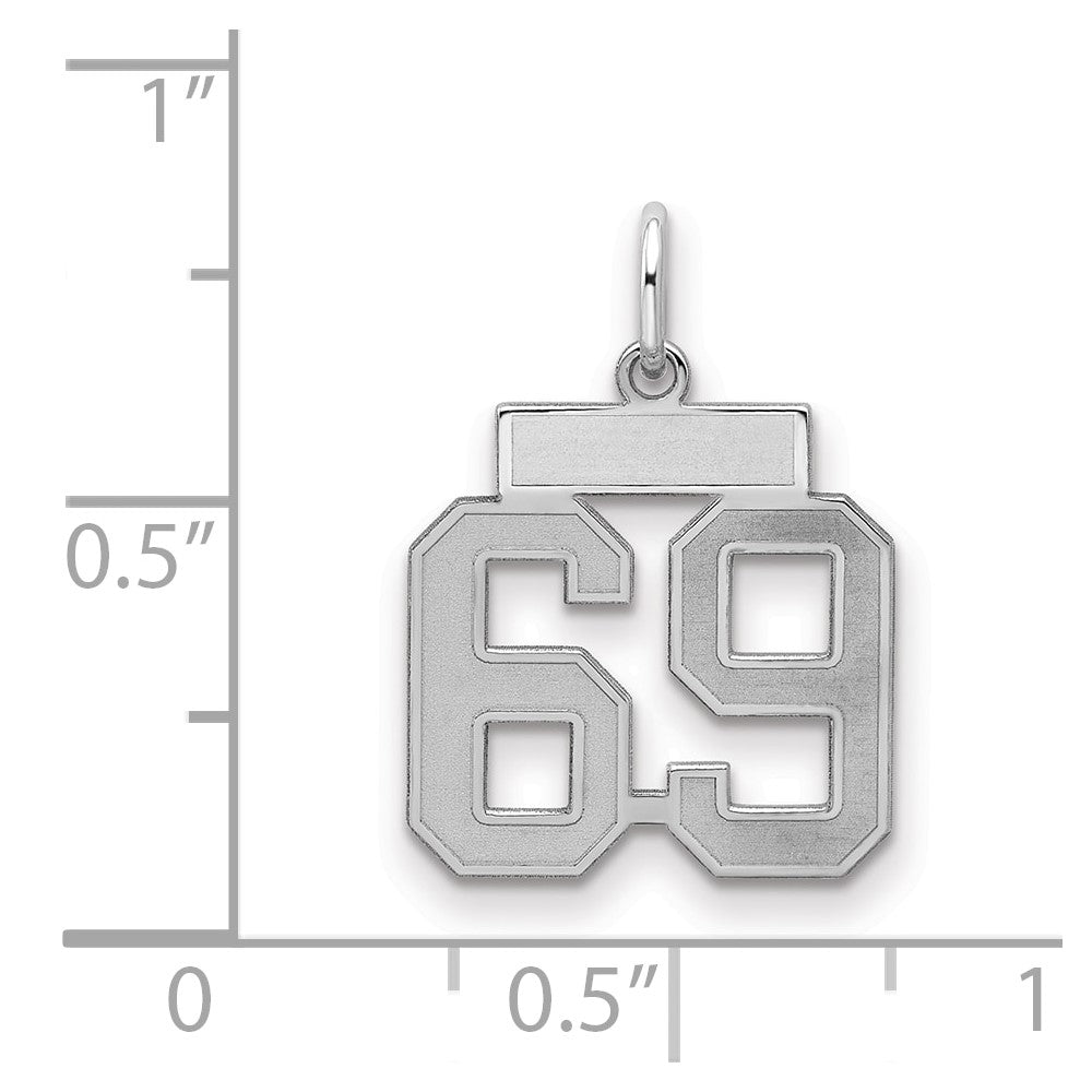 Sterling Silver/Rhodium-plated Satin Number 69 Charm