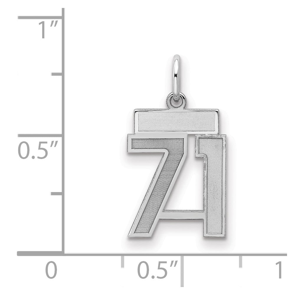 Sterling Silver/Rhodium-plated Satin Number 71 Charm