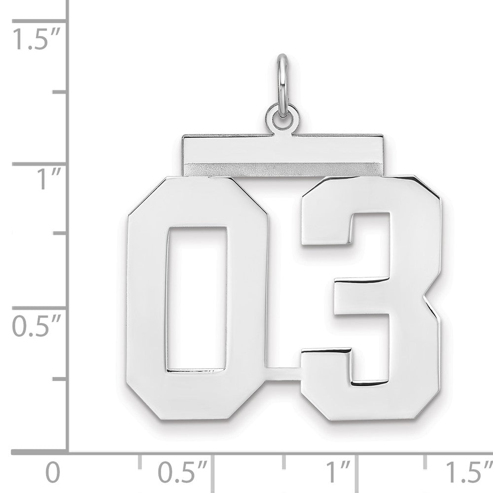 Sterling Silver/Rhodium-plated Polished Number 03 Charm