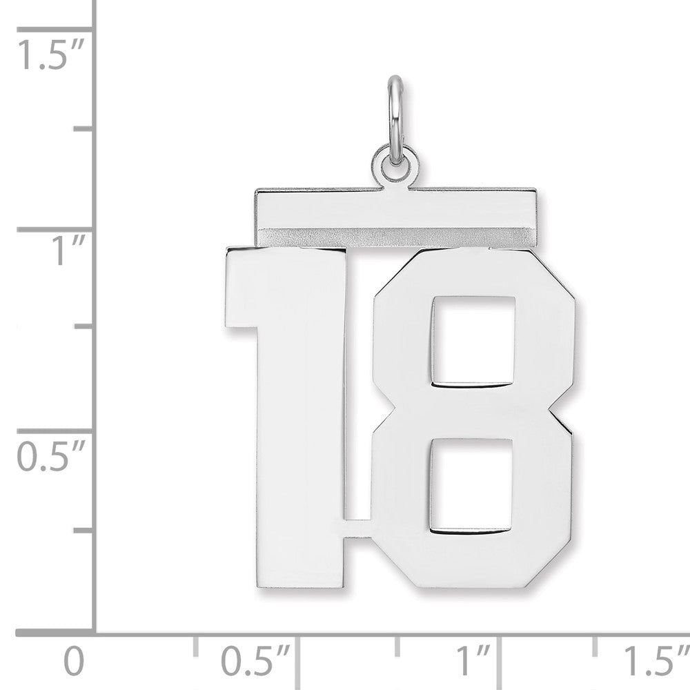 Sterling Silver/Rhodium-plated Polished Number 18 Charm