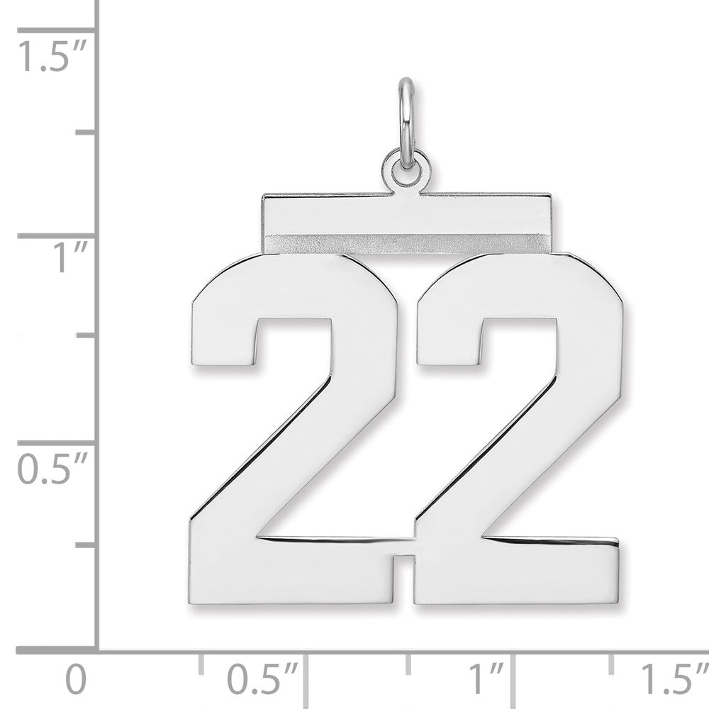 Sterling Silver/Rhodium-plated Polished Number 22 Charm