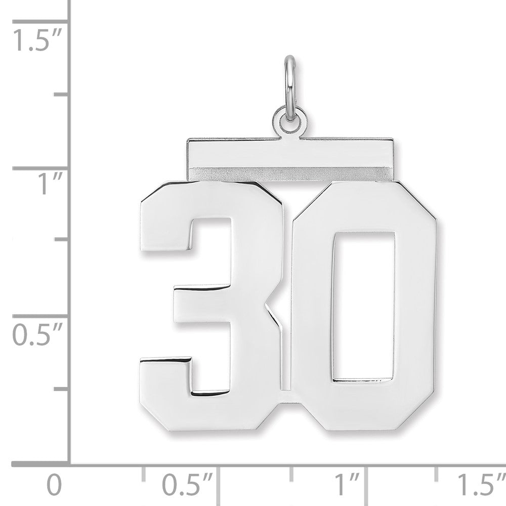 Sterling Silver/Rhodium-plated Polished Number 30 Charm