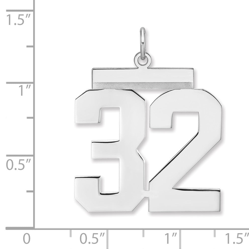 Sterling Silver/Rhodium-plated Polished Number 32 Charm