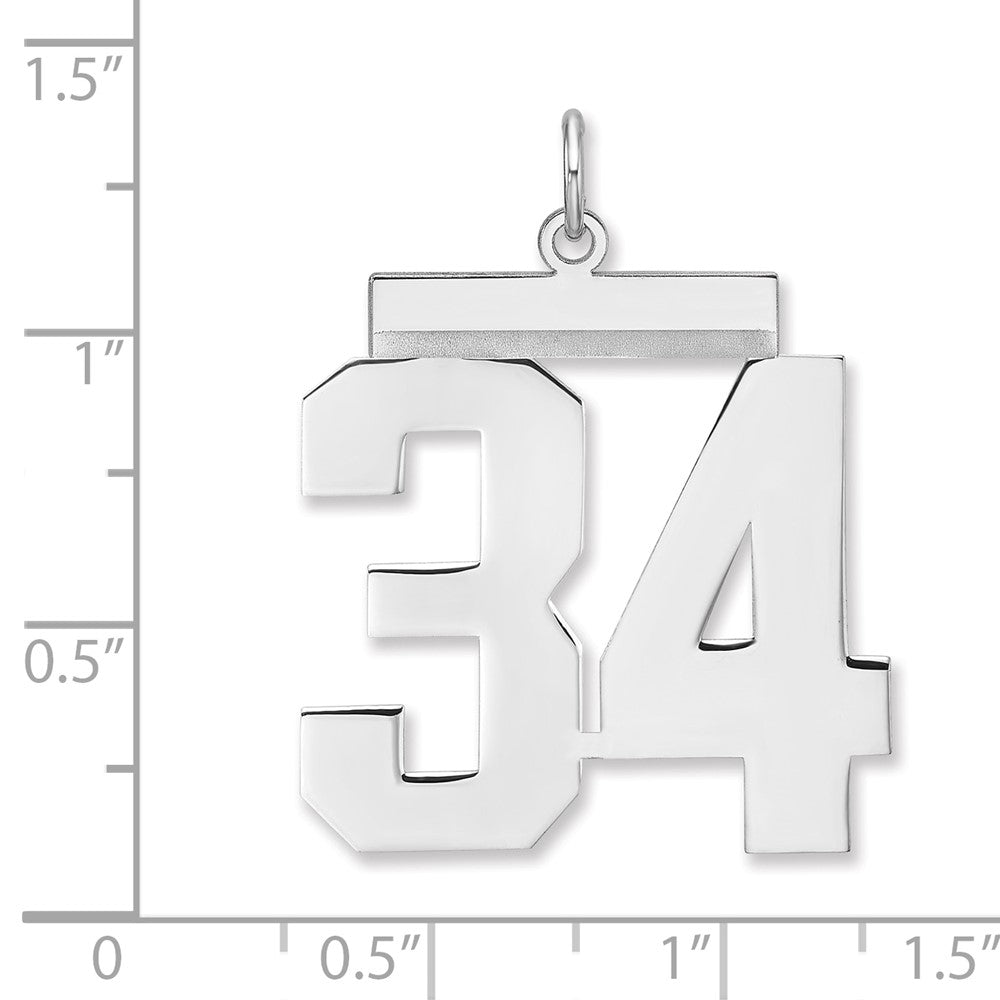 Sterling Silver/Rhodium-plated Polished Number 34 Charm