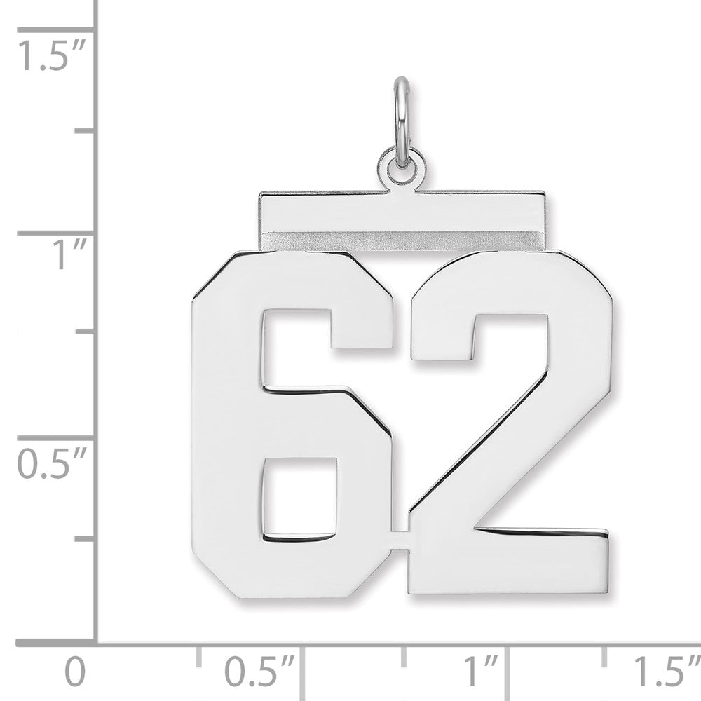 Sterling Silver/Rhodium-plated Polished Number 62 Charm