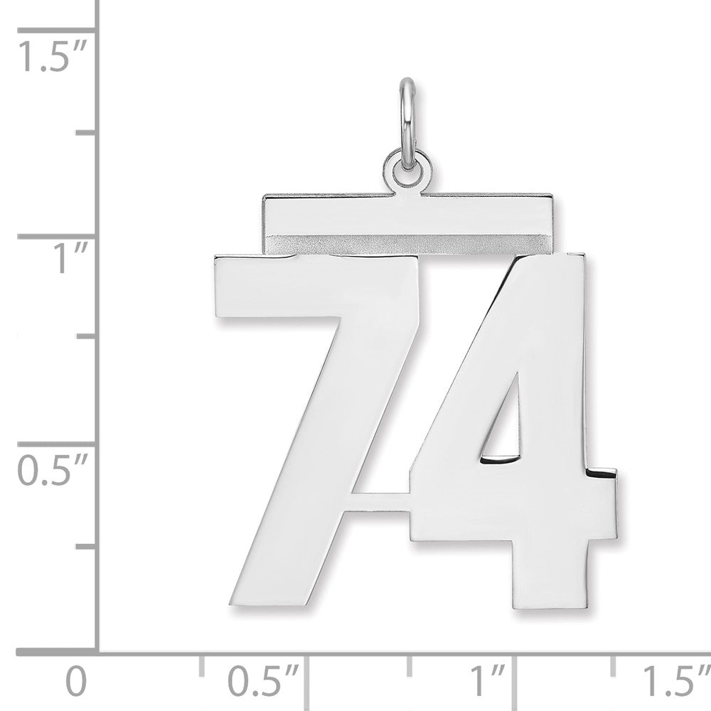 Sterling Silver/Rhodium-plated Polished Number 74 Charm