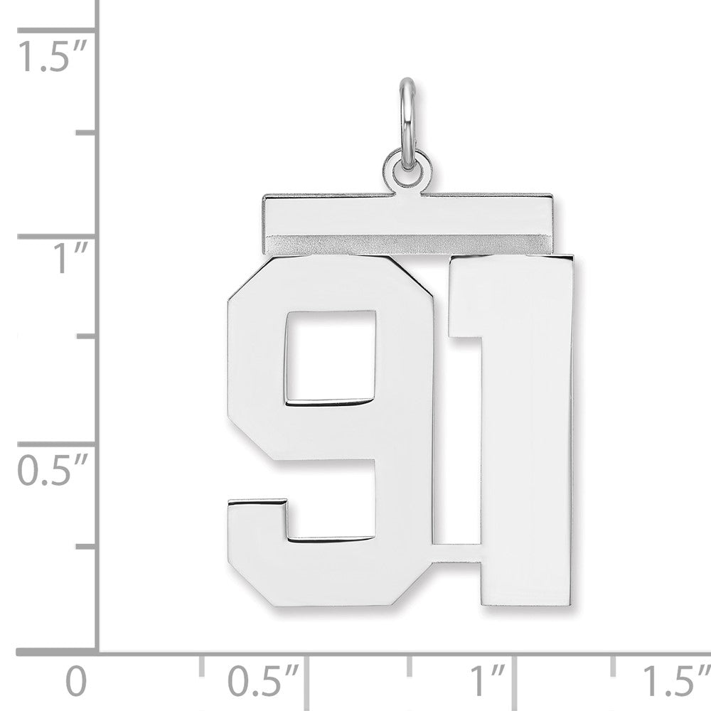 Sterling Silver/Rhodium-plated Polished Number 91 Charm