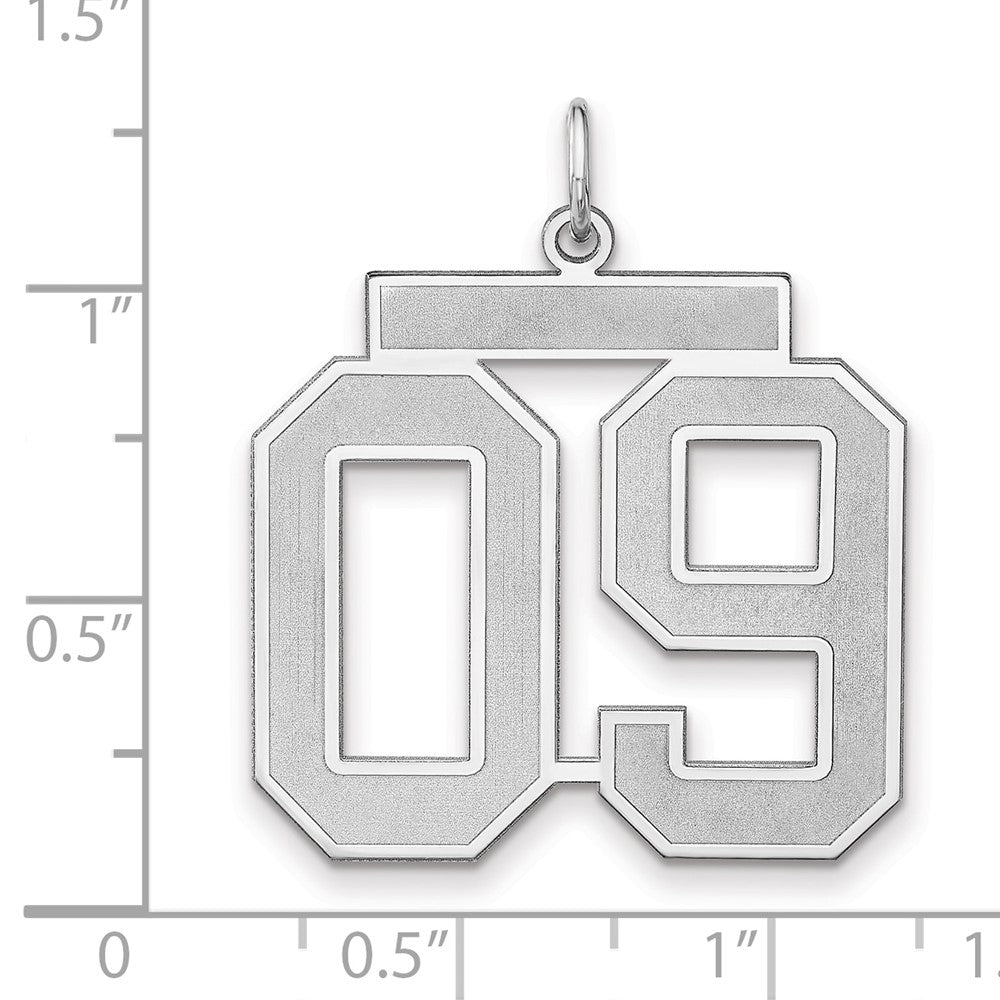 Sterling Silver/Rhodium-plated Satin Number 09 Charm