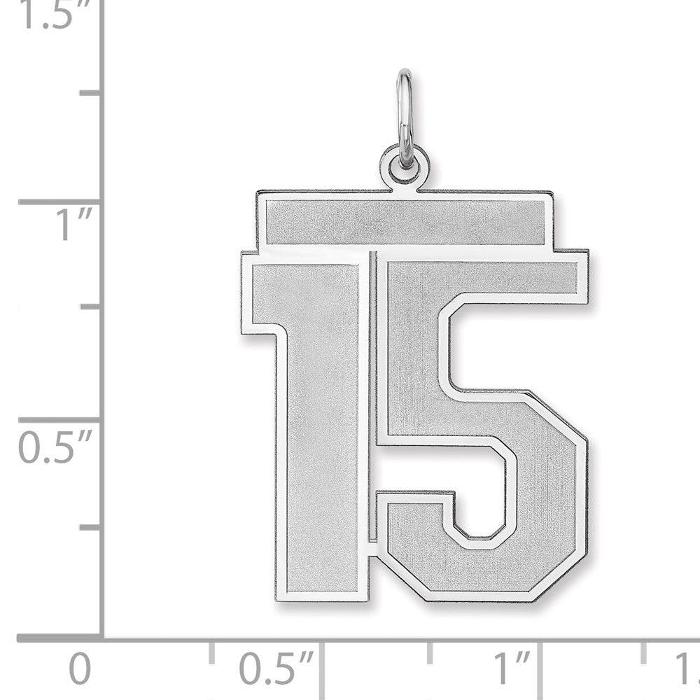Sterling Silver/Rhodium-plated Satin Number 15 Charm