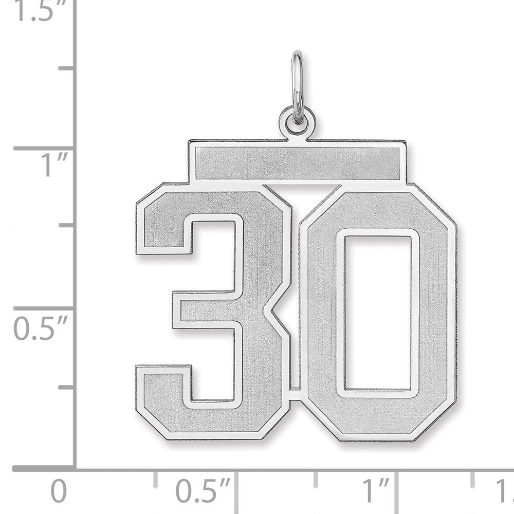 Sterling Silver/Rhodium-plated Satin Number 30 Charm