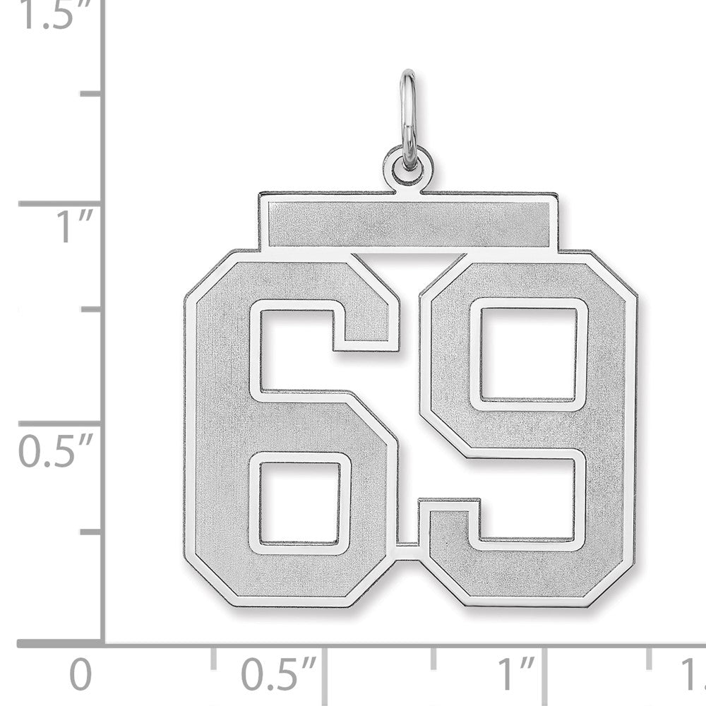 Sterling Silver/Rhodium-plated Satin Number 69 Charm
