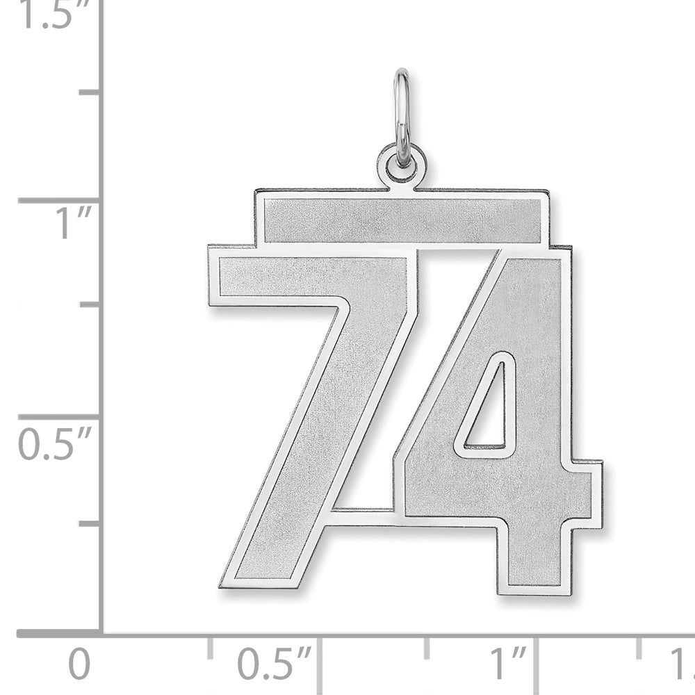 Sterling Silver/Rhodium-plated Satin Number 74 Charm