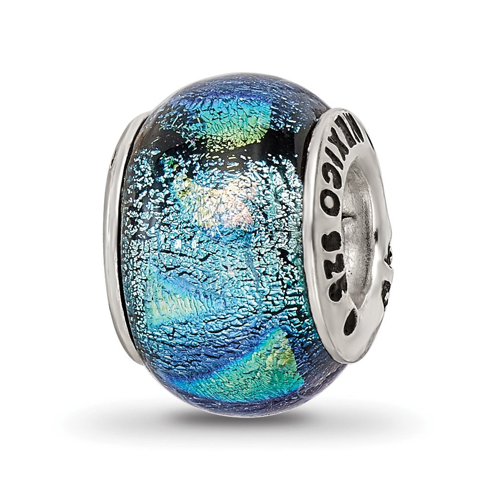 Sterling Silver Reflections Blue Dichroic Glass Bead