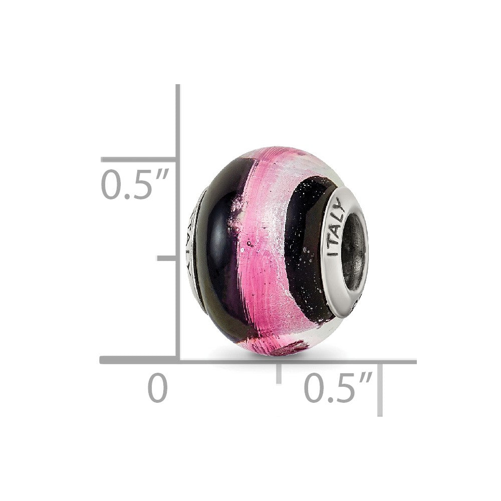 Sterling Silver Reflections Pink/Black Italian Murano Bead