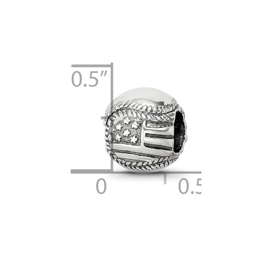 Sterling Silver Reflections USA Flag Baseball Bead