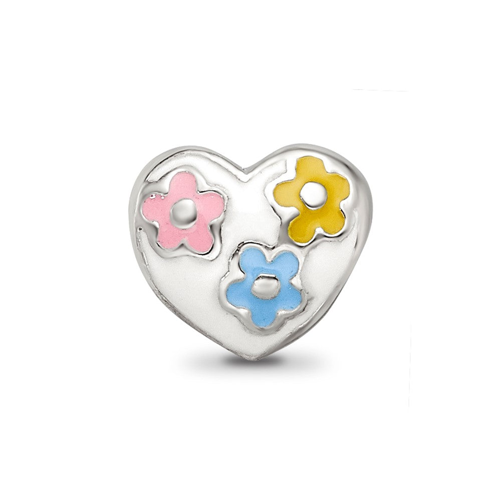 Sterling Silver Reflections Enameled Heart w/Flowers Bead